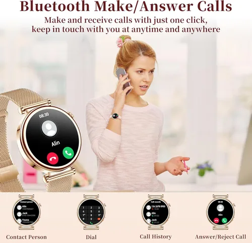 Vista 9 de Relojes inteligentes para mujer, reloj HD de 1.83 y 1.27 pulgadas con llamadas y mensajes/frecuencia cardíaca/sueño/ciclo femenino, reloj