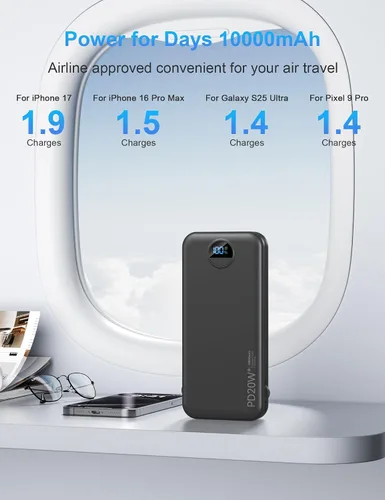 Vista 3 de Ffnpua Cargador portátil Power Bank 10000mAh PD20W con cables incorporados
