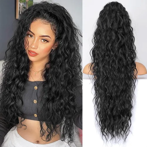 Vista 13 de KooKaStyle Extensión de cola de caballo con cordón de 26 pulgadas (66 cm) para mujeres, extensiones de cabello sintético rizado largo para uso