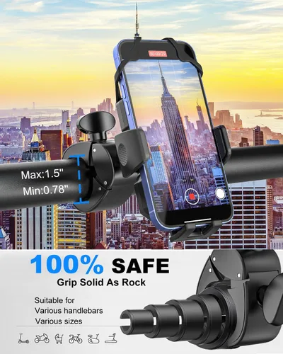 Vista 5 de Soporte de teléfono para bicicleta a prueba de golpes para cochecito, motocicleta, cochecito de bebé, carrito de compras, scooter, ebike, bicicleta