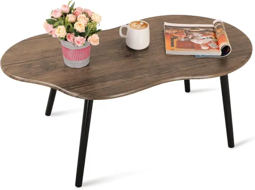 Vista 8 de Mesa de centro pequeña, mesa de centro de nube negra para espacios pequeños, mesa central moderna única e irregular con patas de madera, mesa