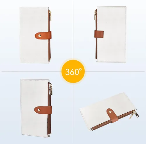 Vista 8 de Travelambo Billetera para mujer con bloqueo RFID plegable para múltiples tarjetas con bolsillo con cremallera, Beige y rojo marrón, Billetera