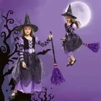 Vista 9 de Witch Costume Girls Halloween Witch Dress Costumes Kids Deluxe Witch Hat Broomstick Halloween Candy Bags Fancy Dress Up Party