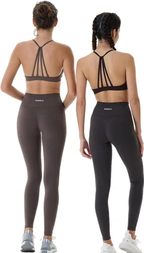 Vista 2 de AUROLA - Leggings de entrenamiento para mujer, diseño sin costuras, con control de abdomen, para gimnasio, acondicionamiento físico, pantalones