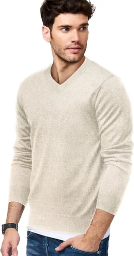 Vista 2 de COOFANDY Suéter de vestir con cuello en V para hombre, manga larga, ajustado, suéter de moda