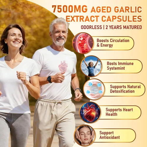 Vista 7 de Extracto de ajo envejecido, 7500 mg inodoro por porción, potente suplemento antioxidante, apoyo inmunológico, vegetariano, totalmente natural, sin