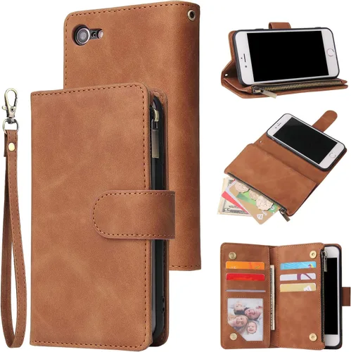 Vista 20 de UEEBAI - Cartera clásica de cuero sintético con cierre magnético, funda de iPhone con cierre