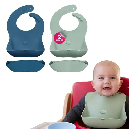 Vista 18 de Abiie Ruby Wrapp - Baberos de silicona para bebés, babero impermeable hecho con material resistente a las manchas, bolsillo frontal para atrapar