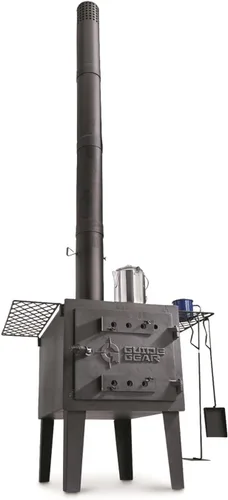 Vista 8 de Guide Gear Estufa de leña grande para exteriores portátil con tubo de chimenea para cocinar, acampar, tienda de campaña, senderismo, pesca, mochilero