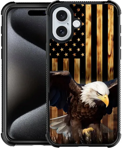 Vista 446 de Funda compatible con iPhone 8, a prueba de golpes, antiarañazos, bandera de ciervos de cola blanca de grano de madera estadounidense