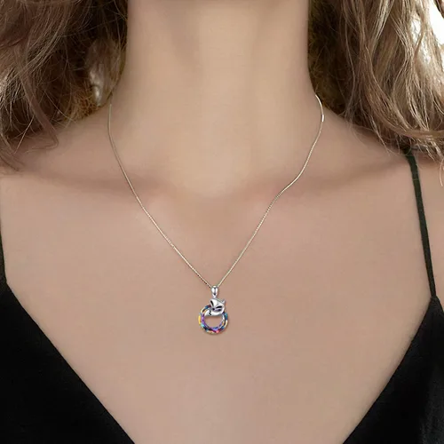 Vista 4 de JUSTKIDSTOY Collar de cristal de zorro, plata de ley 925, collar con colgante de cristal circular, joyería de zorro, regalos para mujeres, novias