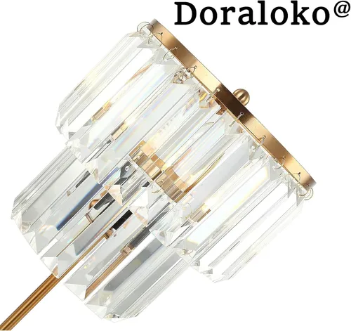 Vista 3 de Lámpara de noche para dormitorio, lámpara de mesa de cristal dorado de 18 pulgadas, gotas de cristal transparente Tiffany, puerto de carga USB