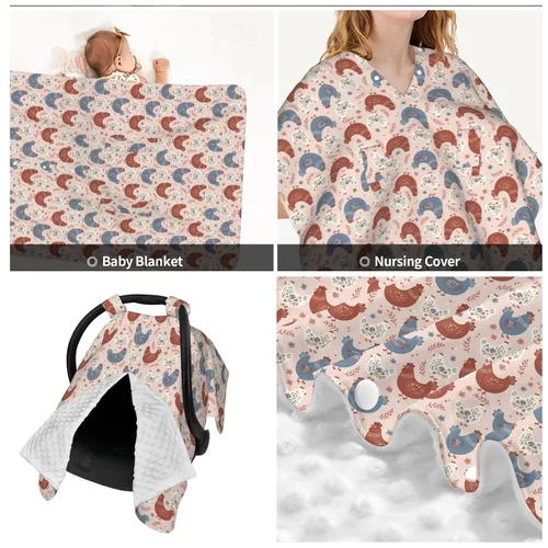 Vista 2 de Toldo para asiento de coche de bebé con diseño de murciélago de dibujos animados para Halloween, cubierta multiusos para lactancia materna, funda