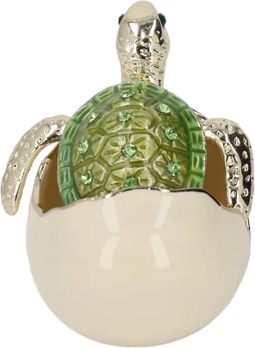 Vista 10 de Caja de baratijas de tortugas, aleación de zinc verde, hecha a mano, de metal, figura de tortugas bebés, caja de joyería para aretes de metal