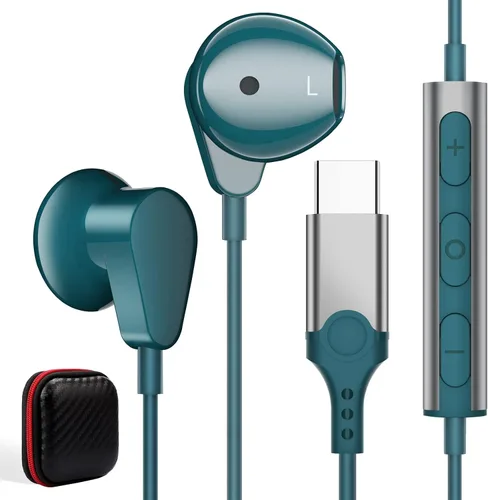 Vista 8 de ACAGET Auriculares USB C para iPhone 17 Pro Max Air 16 15 Plus/iPad Pro Air Mini, auriculares tipo C con cable con micrófono de llamada