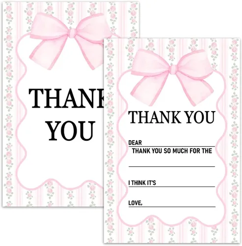 Vista 9 de Tarjetas de agradecimiento en blanco para decoración de fiestas de cumpleaños, notas de agradecimiento para niños o niñas, 20 tarjetas con 20 sobres