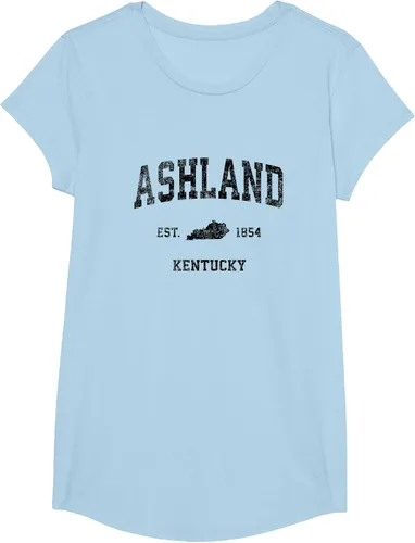 Vista 22 de Ashland Kentucky KY Vintage Sports Design Camiseta de impresión negra Asfalto