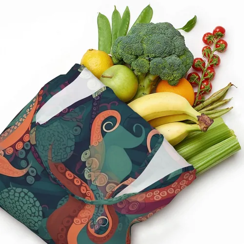 Vista 7 de Bolsas de lona con estampado abstracto de pulpo, bolsa de playa grande, bolsa de hombro de lona, bolsas de compras reutilizables