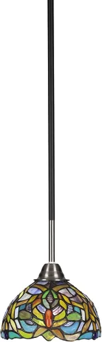 Vista 212 de Toltec Lighting Paramount - Mini colgante de 1 luz en acabado negro mate con cristal de arte perla de 7 pulgadas y estilo negro