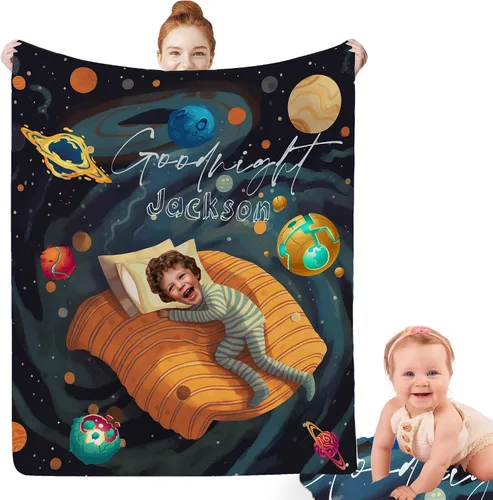Vista 8 de Artsadd Manta facial personalizada de princesa para niñas, personalizada con cara de niños, manta personalizada para niños, nombre de foto de bebé