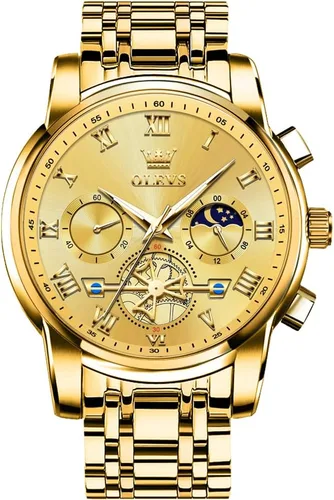 Vista 17 de OLEVS Relojes para hombre, resistente al agua, de lujo, gran cara, reloj analógico de cuarzo de acero inoxidable, relojes de vestir analógicos