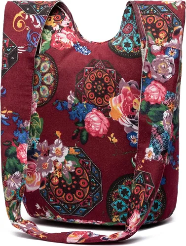 Vista 185 de Bolsa de hombro para mujer, de lona en estilo hippie/bohemio para llevar cruzada al hombro, disponible en diferentes colores y estampados