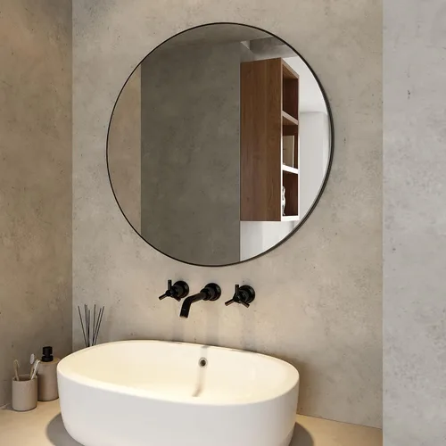 Vista 8 de Espejo de montaje en pared para baño, marco de metal negro, esquina redondeada, espejo de tocador de baño, espejo colgante decorativo, para sala