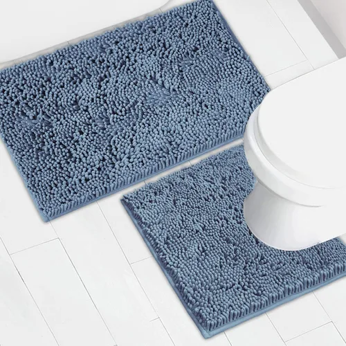 Vista 47 de Juego de 2 tapetes de baño de chenilla, superabsorbentes, con fuerte respaldo antideslizante de PVC, tapetes de baño para baño, peludos