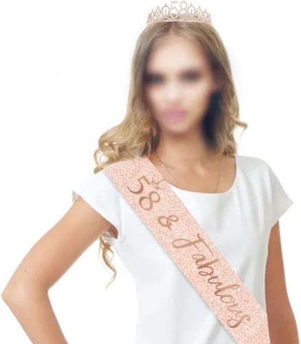 Vista 4 de BRT Bearingshui Tiara y banda de oro rosa para mujer, suministros de fiesta de cumpleaños número 58