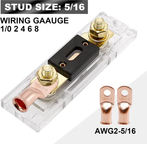 Vista 6 de Soporte de fusible ANL de 200 amperios de audio para automóvil, bloque de fusibles ANL calibre 0/2/4 AWG en línea con fusible de batería de 200 A