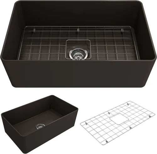 Vista 13 de BOCCHI Aderci - Fregadero de cocina ultradelgado con delantal delantero de granja de 30 pulgadas, fregadero de cocina de un solo tazón con rejilla