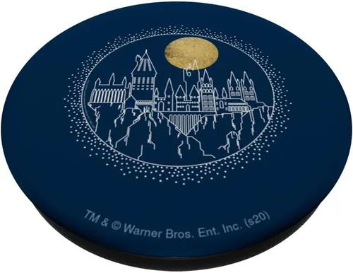 Vista 2 de Harry Potter Hogwarts Full Moon Line Art PopSockets agarre y soporte para teléfonos y tabletas, Negro