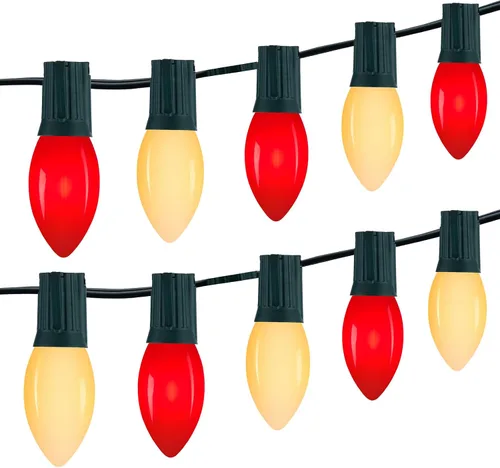 Vista 11 de Luces LED vintage C9 de Navidad para exteriores, luces de cadena C9 de 150 pies con 75 bombillas C9 irrompibles, luces comerciales impermeables