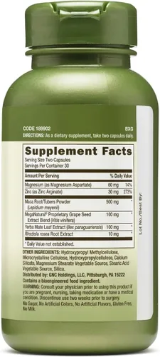 Vista 2 de GNC Herbal Plus Maca Complex, apoya el bienestar sexual, 30 porciones Combina raíz de maca con Rhodiola, un adaptógeno tradicional, vegetariano