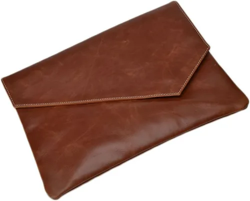 Vista 4 de Maletín de cuero para hombre, bolso de mano con solapa tipo sobre, Marrón