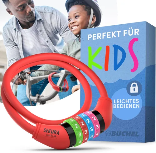 Vista 11 de Büchel Cable de bloqueo de bicicleta para niños, colorido y sin llave, asegura la bicicleta de tu hijo, accesorio de bicicleta fácil de usar