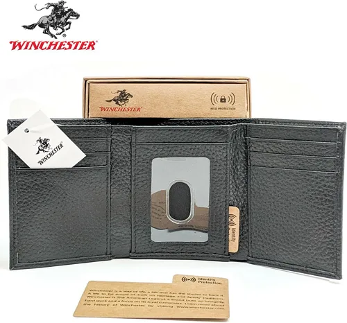 Vista 2 de Winchester Billeteras Trifold para hombres de cuero de vaca de grano completo bloqueo RFID con ventana de identificación cartera compacta