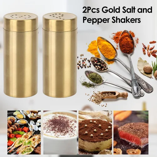 Vista 4 de 2 saleros y pimenteros, coctelera de acero inoxidable de 3.0 fl oz/3 oz para sal en polvo, azúcar, especias, dispensador, botellas de especias