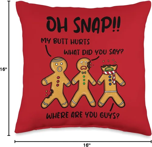 Vista 4 de Oh Snap Gingerbread Man Christmas Designs Oh Snap Gingerbread Man Funny Christmas Cookie My Butt Hurts - Almohada de 16 x 16 pulgadas, multicolor
