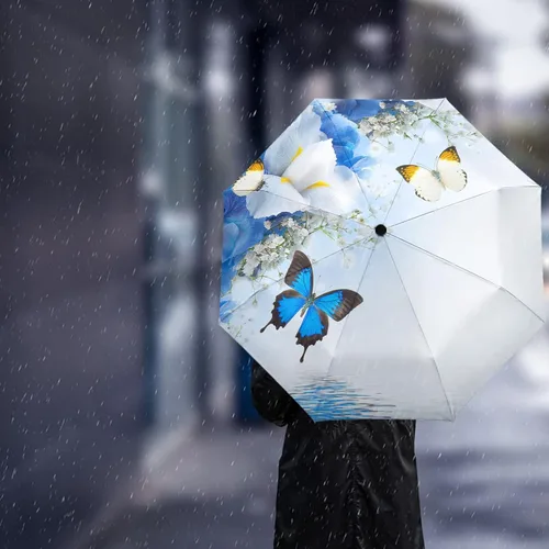 Vista 3 de DHDM Automatic Umbrella for Rain and Sun Male Women Beach Parasol Print Folding Umbrella