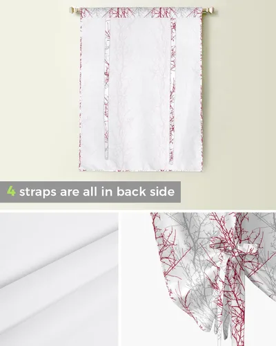 Vista 5 de Cenefa de amarre gris y rojo para cocina, sala de estar, cenefa de rama de árbol para ventanas, cenefa ajustable para ventana, bolsillo para barra