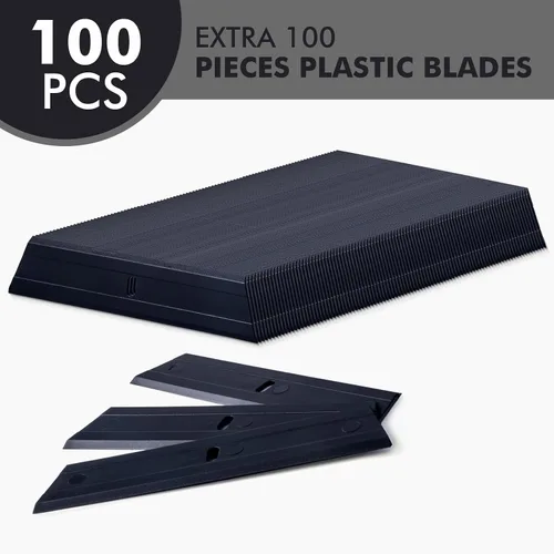 Vista 10 de FOSHIO Paquete de 2 raspadores de plástico con 100 cuchillas de afeitar de plástico de un solo filo, herramienta raspadora de plástico extra grande
