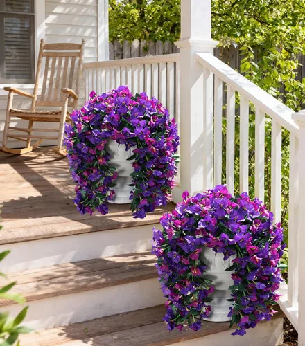 Vista 3 de Flores artificiales de Bouganville falsas para decoración al aire libre, 2 piezas de flores falsas de seda con vides largas colgantes resistentes a