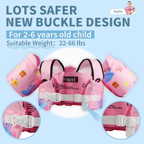 Vista 2 de Chaleco de natación para niños para aprender a entrenar la natación, flotadores para niños con arnés de hombro y alas de brazo para niños y niñas
