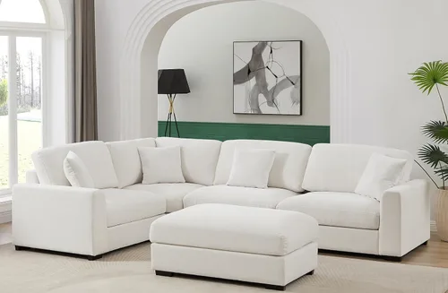 Vista 8 de Sofá modular Cloud de 212 pulgadas con tumbona grande, profundo y cómodo, sofás seccionales en forma de L de gran tamaño para sala de estar, Blanco