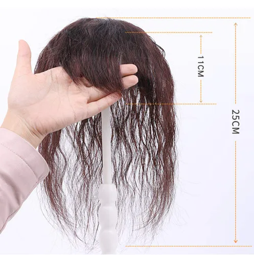 Vista 2 de 3 x 4.7 pulgadas con clip superior para mujer, cabello humano ligeramente rizado con flequillo lateral, color marrón oscuro, 10 pulgadas