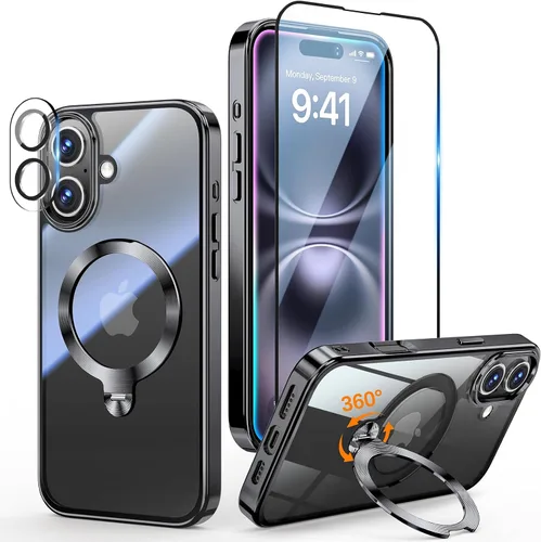 Vista 21 de [Protección Tri-Shield] Funda para iPhone 13 Pro con soporte giratorio de 360° compatible con MagSafe [anillo magnético de CD)