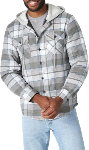 Vista 2 de Wrangler Authentics - Chaqueta estilo camisa de franela acolchada con capucha para hombre de manga larga