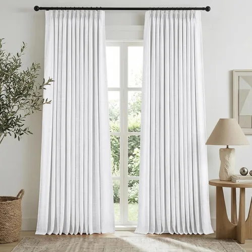Vista 14 de HOMEIDEAS Cortinas plisadas de color naranja quemado 100% opacas, mezcla de lino de lujo con aislamiento térmico con ganchos ajustables, para sala