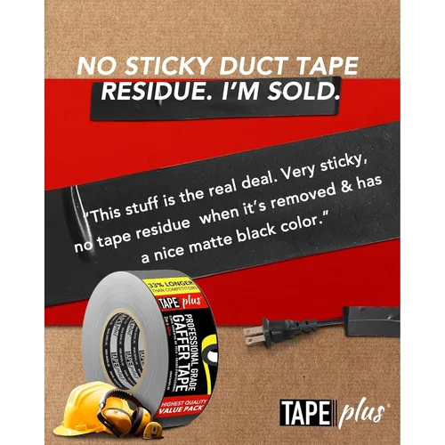 Vista 6 de TapePlus Gaffer - Rollo de cinta adhesiva impermeable, gestión de cables eléctricos y marcado del piso, cinta de vinilo no reflectante para suelo